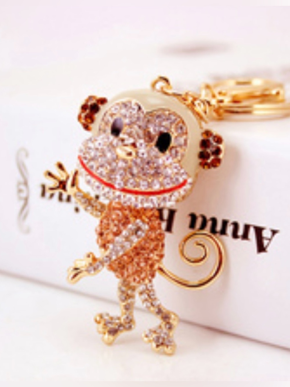 Unbranded Crystal Rhinestone Monkey Keychain Charm Bagcharm- Gold-tone NEW